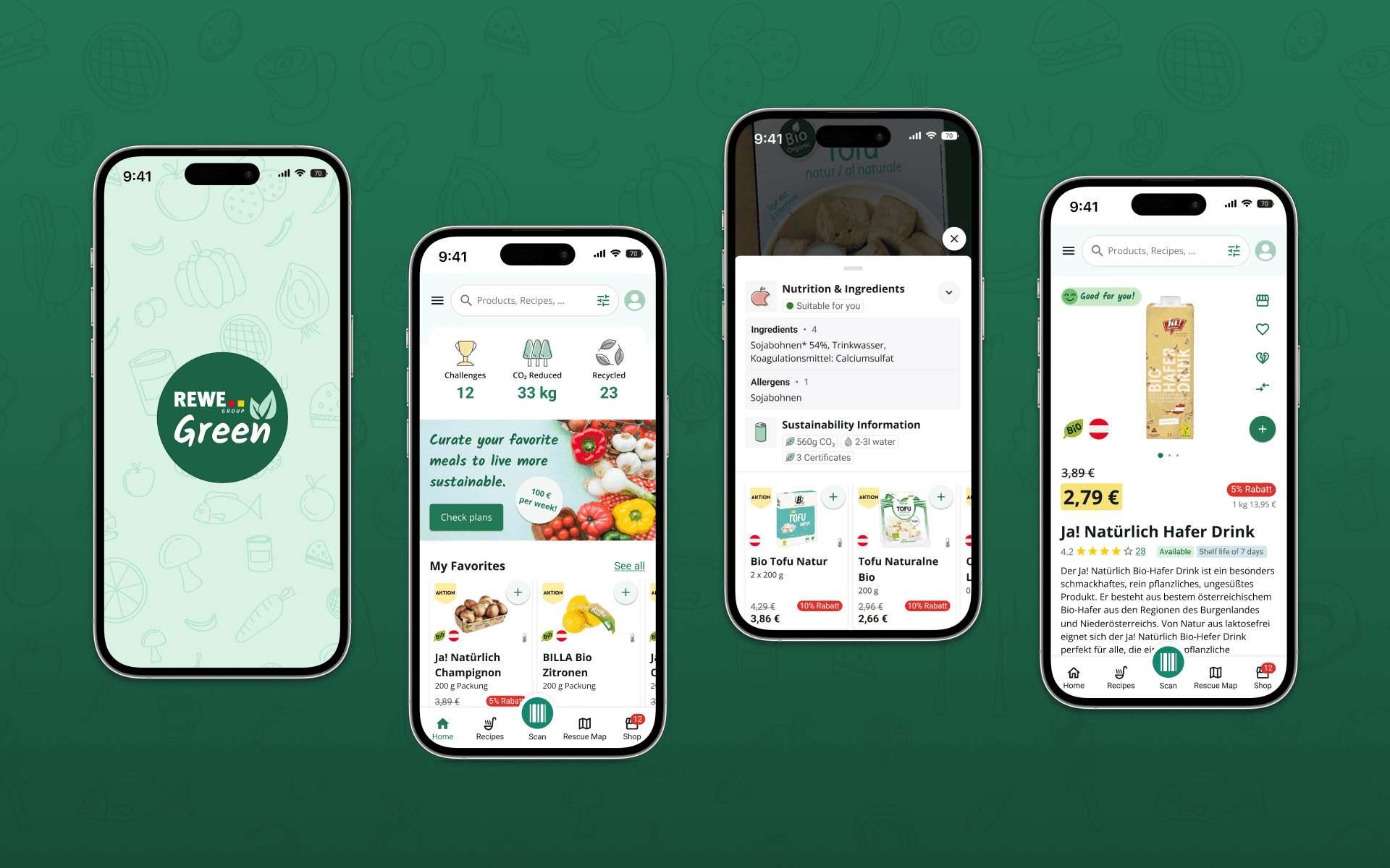 REWE Green Mobile App portfolio cover showing mobile sustainable shopping interfaces